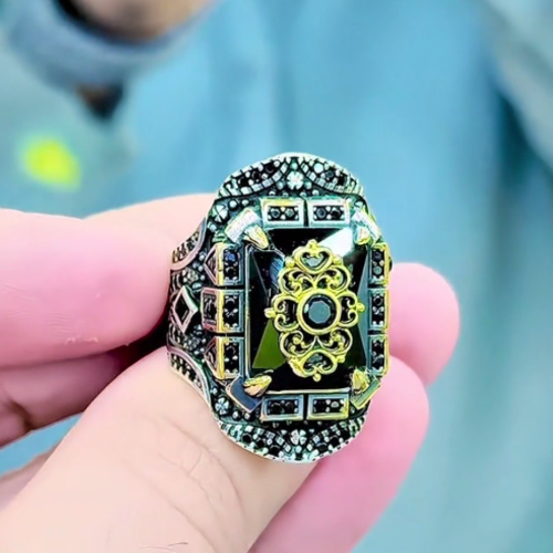 خاتم مصنوع يدويًا من الفضة الإسترلينية عيار 925 على شكل تمثال مسجد فيروزي خاتم مصنوع يدويًا من الفضة الإسترلينية عيار 925 على شكل تمثال مسجد فيروزي