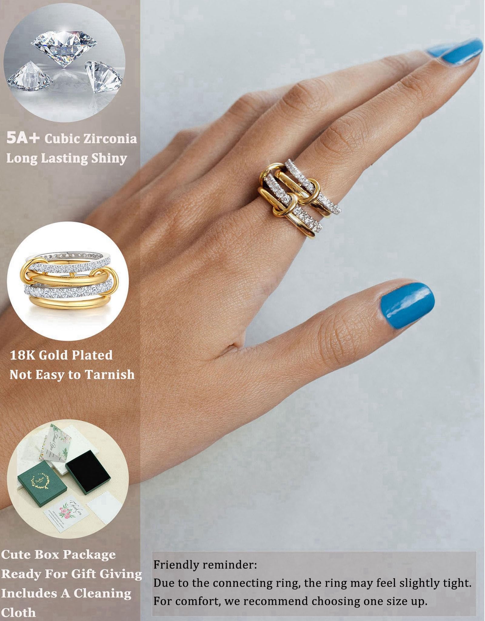 Women's gold and silver stacked ring, crafted from 18K gold-plated and platinum-plated brass. Women's gold and silver stacked ring, crafted from 18K gold-plated and platinum-plated brass.
