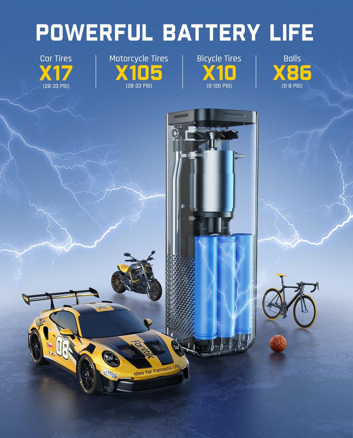 منفاخ إطارات فانتيك X8 APEX، ضاغط هواء محمول