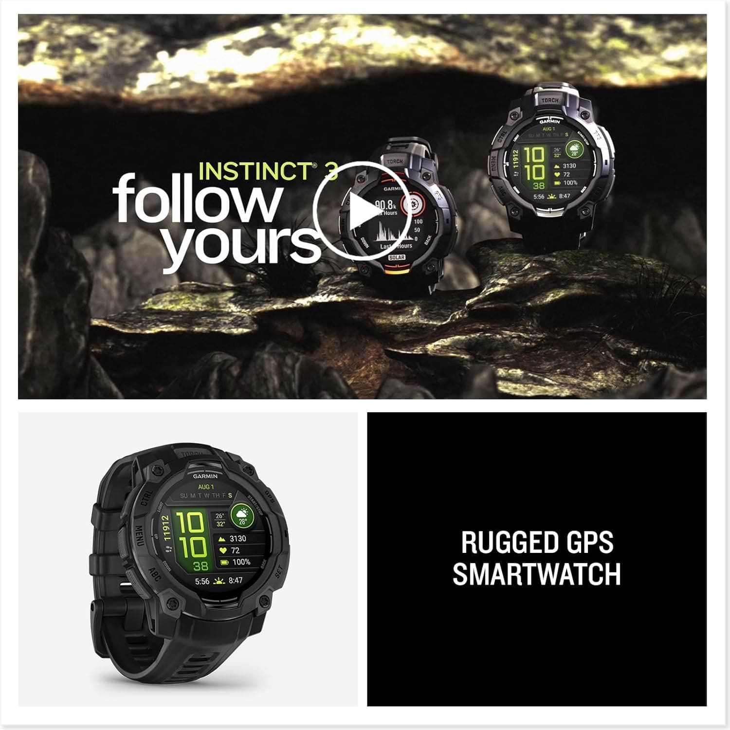 Garmin Instinct® 3 AMOLED, Rugged GPS Smartwatch