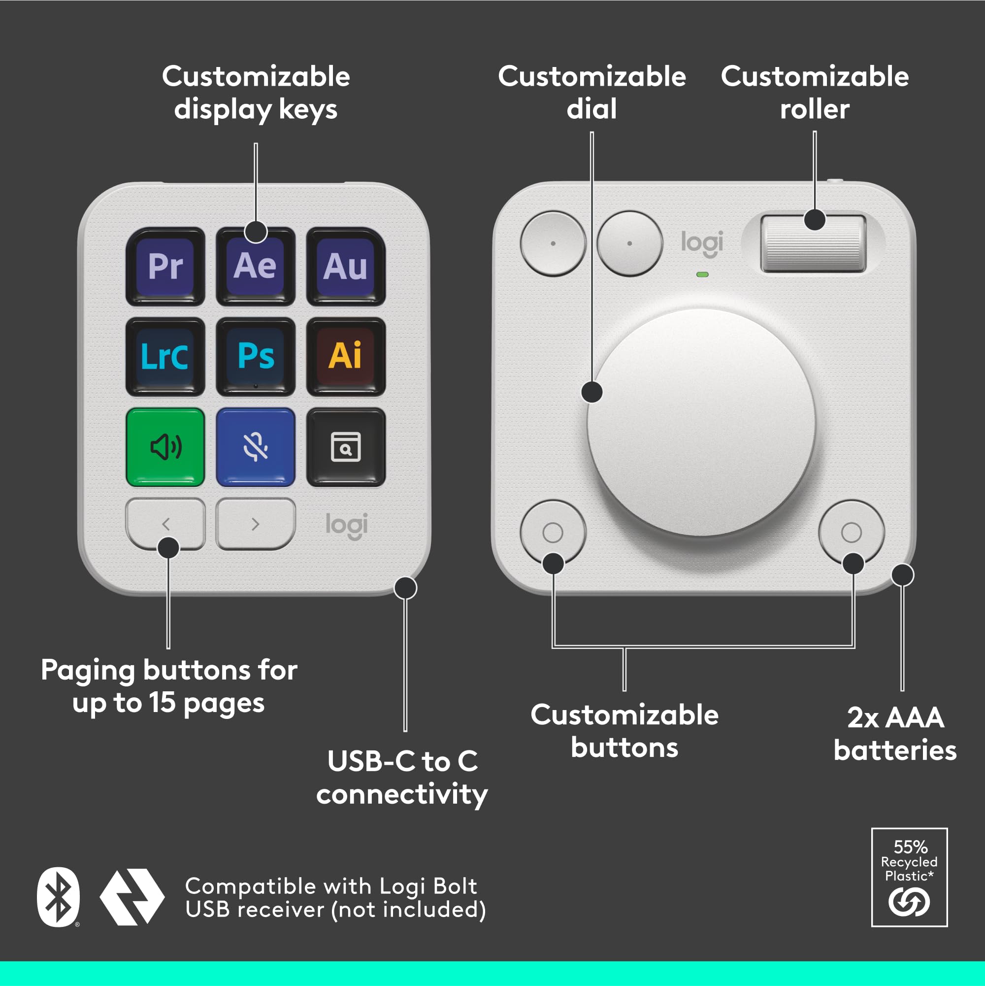 لوحة مفاتيح Logitech MX Creative Console ذات 9 أزرار قابلة للتخصيص لوحة مفاتيح Logitech MX Creative Console ذات 9 أزرار قابلة للتخصيص