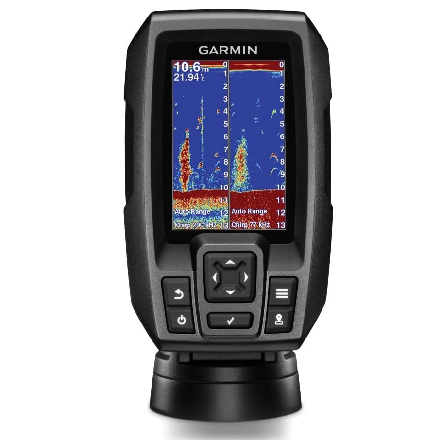 جهاز جارمن سترايكر 4 (010-01550-00) مع محول طاقة، وجهاز كشف الأسماك GPS بشاشة 3.5 بوصة مع خاصية Chirp